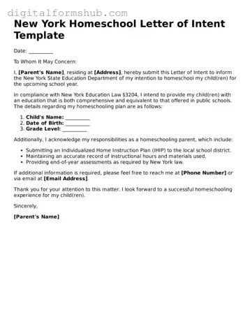 Official Homeschool Letter of Intent Template for the State of New York