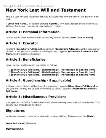 Official Last Will and Testament Template for the State of New York