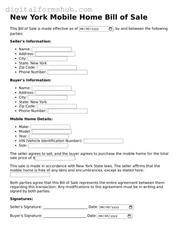 Official Mobile Home Bill of Sale Template for the State of New York