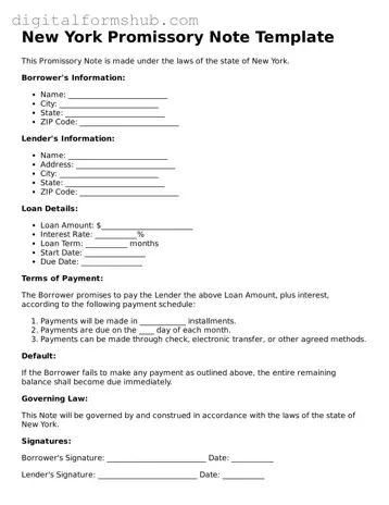 Official Promissory Note Template for the State of New York