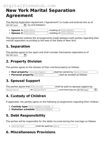 Official Marital Separation Agreement Template for the State of New York