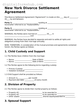 Official Divorce Settlement Agreement Template for the State of New York