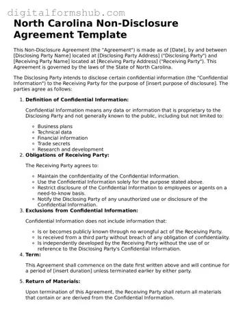Official Non-disclosure Agreement Template for the State of North Carolina