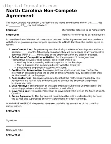 Official Non-compete Agreement Template for the State of North Carolina