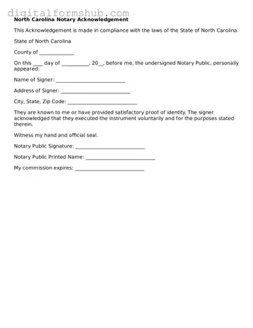 Official Notary Acknowledgement Template for the State of North Carolina
