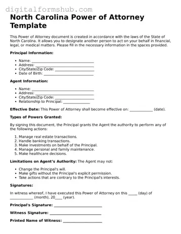 Official Power of Attorney Template for the State of North Carolina