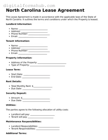 Official Lease Agreement Template for the State of North Carolina