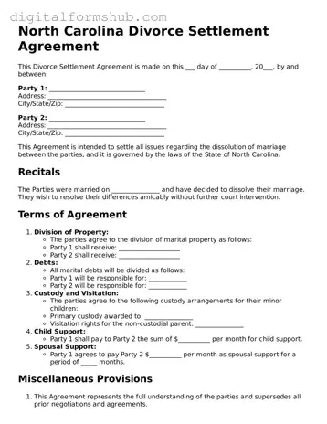 Official Divorce Settlement Agreement Template for the State of North Carolina