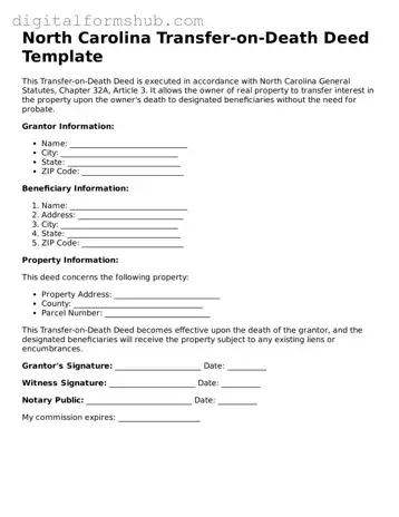 Official Transfer-on-Death Deed Template for the State of North Carolina