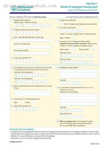Free P 45 It Form in PDF