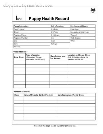 Free Puppy Health Record Form in PDF