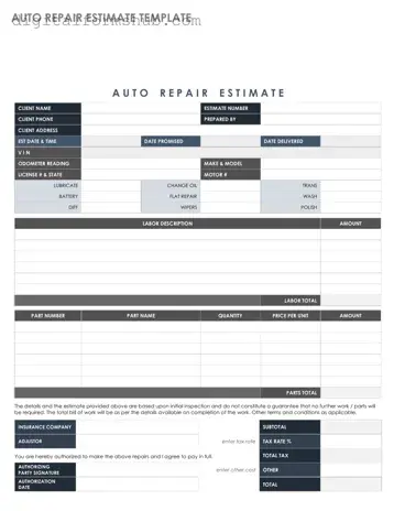 Free Auto Repair Estimate Form in PDF