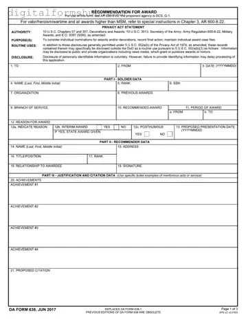 Free Da 638 Form in PDF