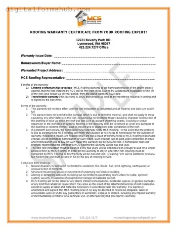 Free Roofing Warranty Certificate Form in PDF