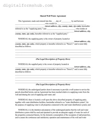 Free Shared Well Agreement Form in PDF
