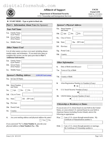 Free USCIS I-134 Form in PDF