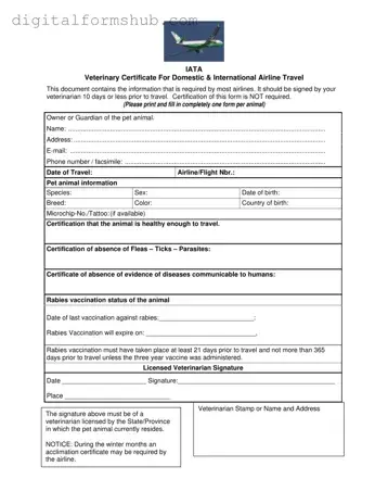 Free Veterinary Certificate Travel Form in PDF