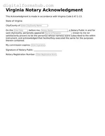 Official Notary Acknowledgement Template for the State of Virginia
