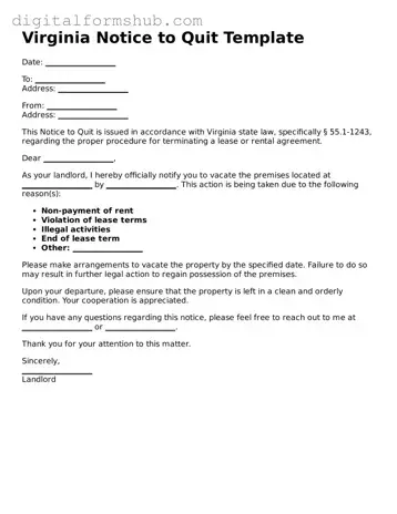 Official Notice to Quit Template for the State of Virginia
