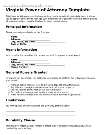 Official Power of Attorney Template for the State of Virginia