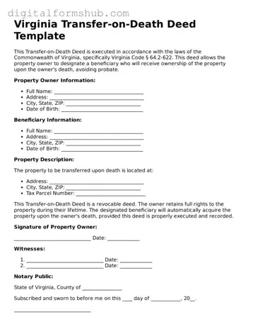 Official Transfer-on-Death Deed Template for the State of Virginia