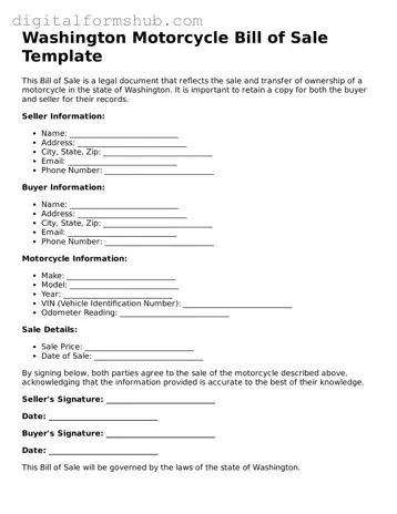 Official Motorcycle Bill of Sale Template for the State of Washington