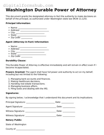 Official Durable Power of Attorney Template for the State of Washington