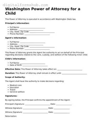 Official Power of Attorney for a Child Template for the State of Washington