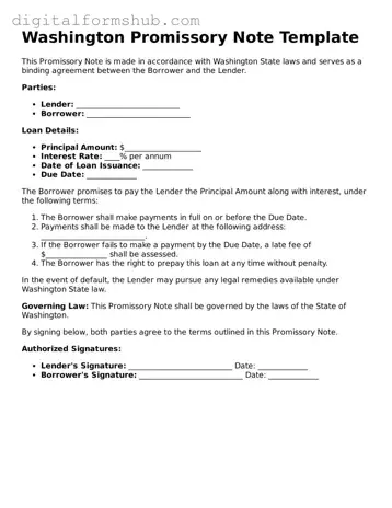 Official Promissory Note Template for the State of Washington