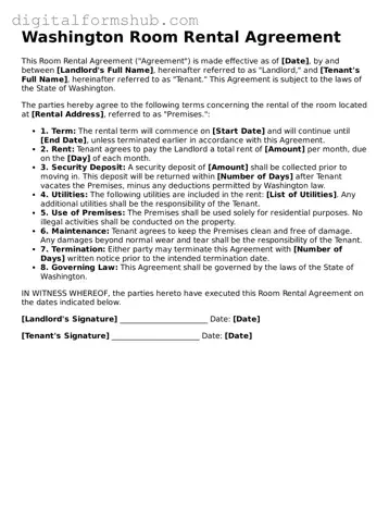 Official Room Rental Agreement Template for the State of Washington