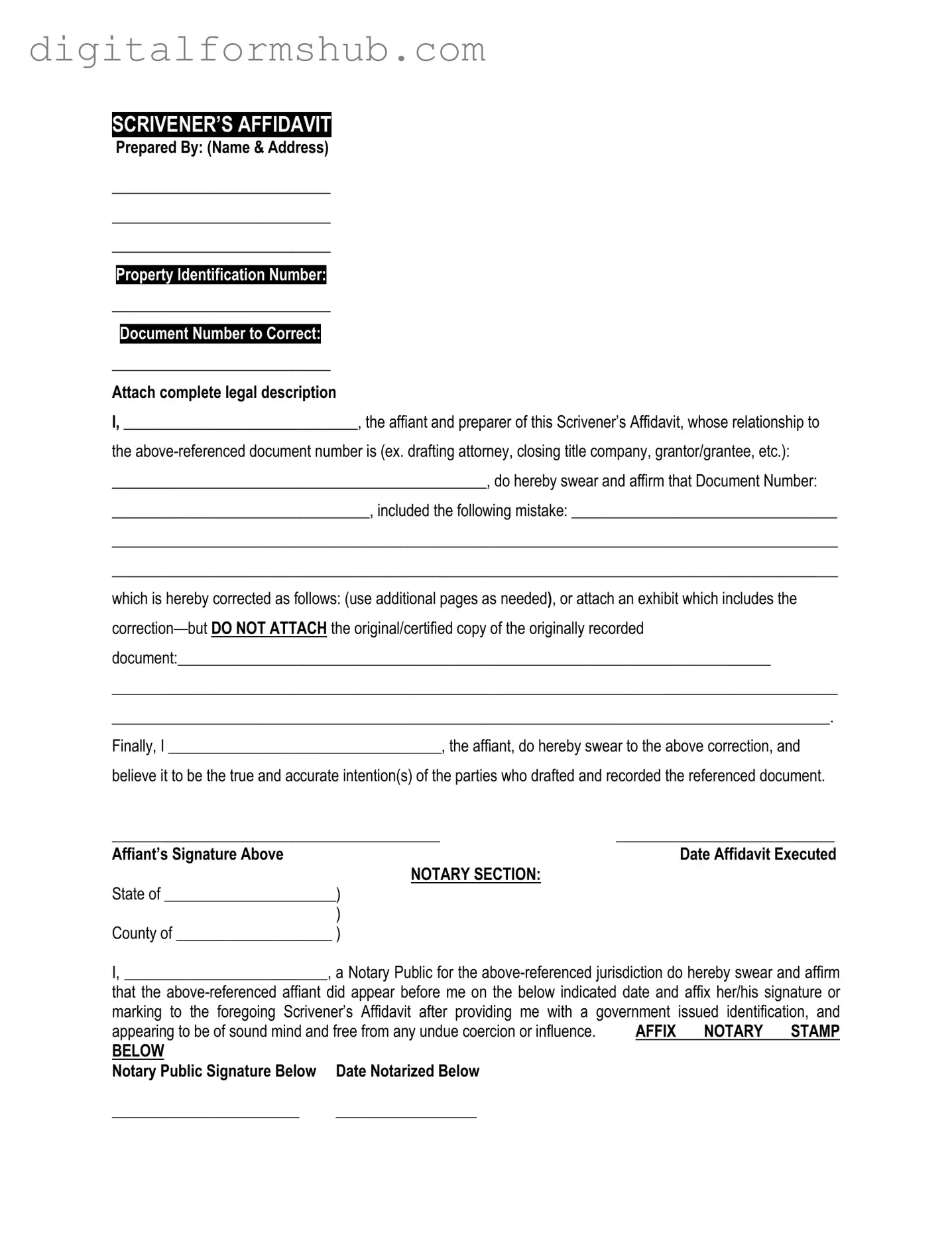 Free Scrivener's Affidavit Form in PDF