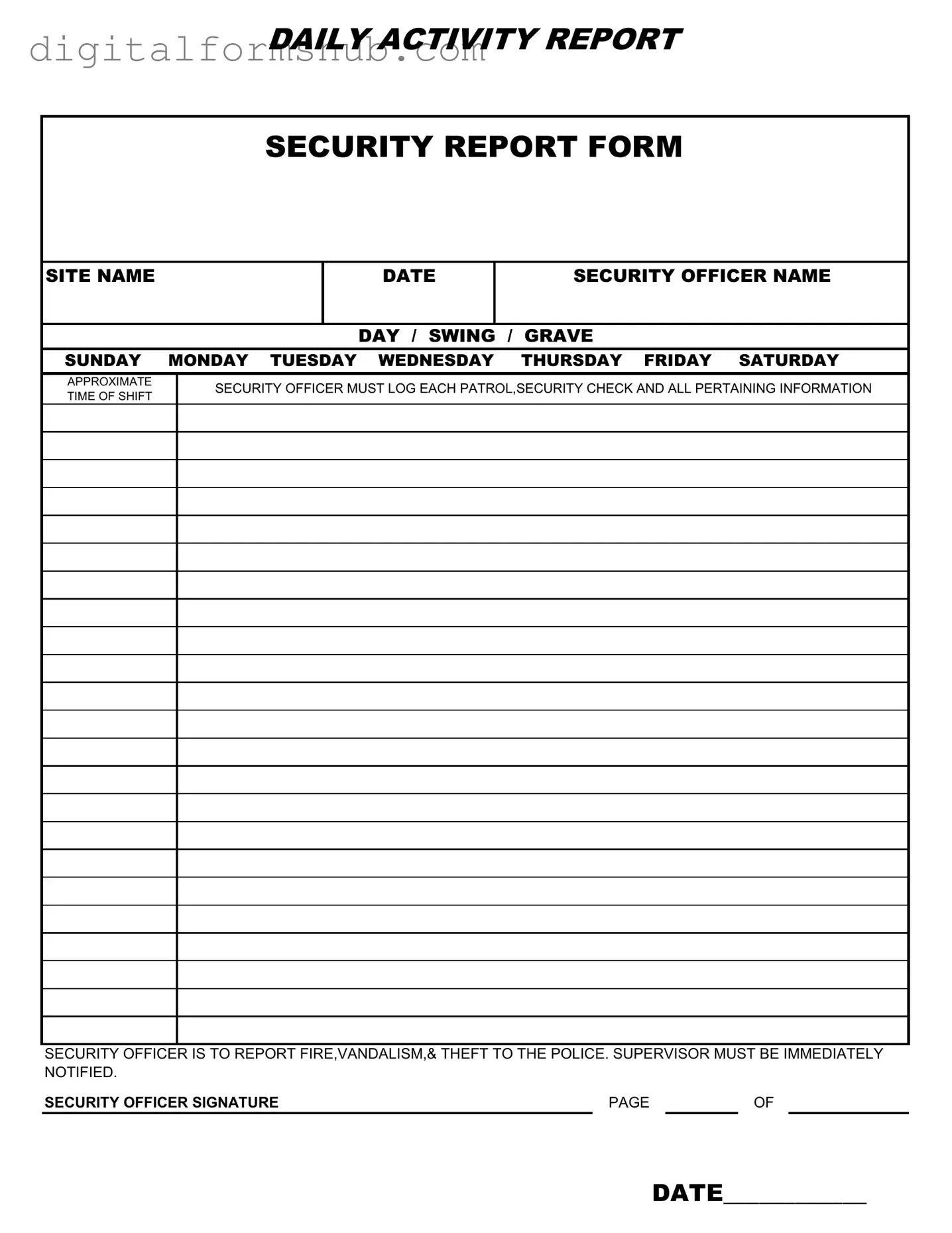 Free Security Guard Daily Report Sample Form in PDF