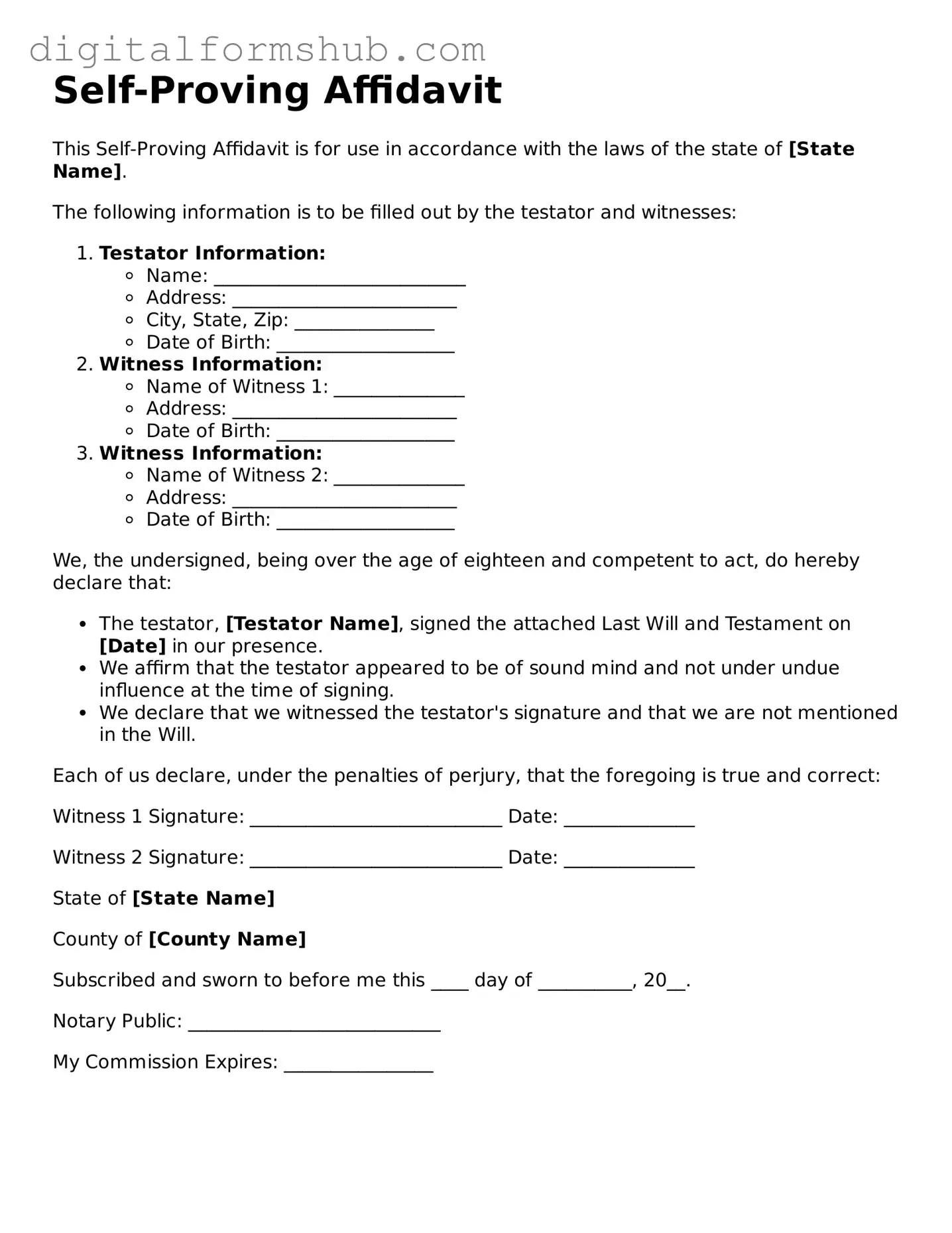 Valid Self-Proving Affidavit Document