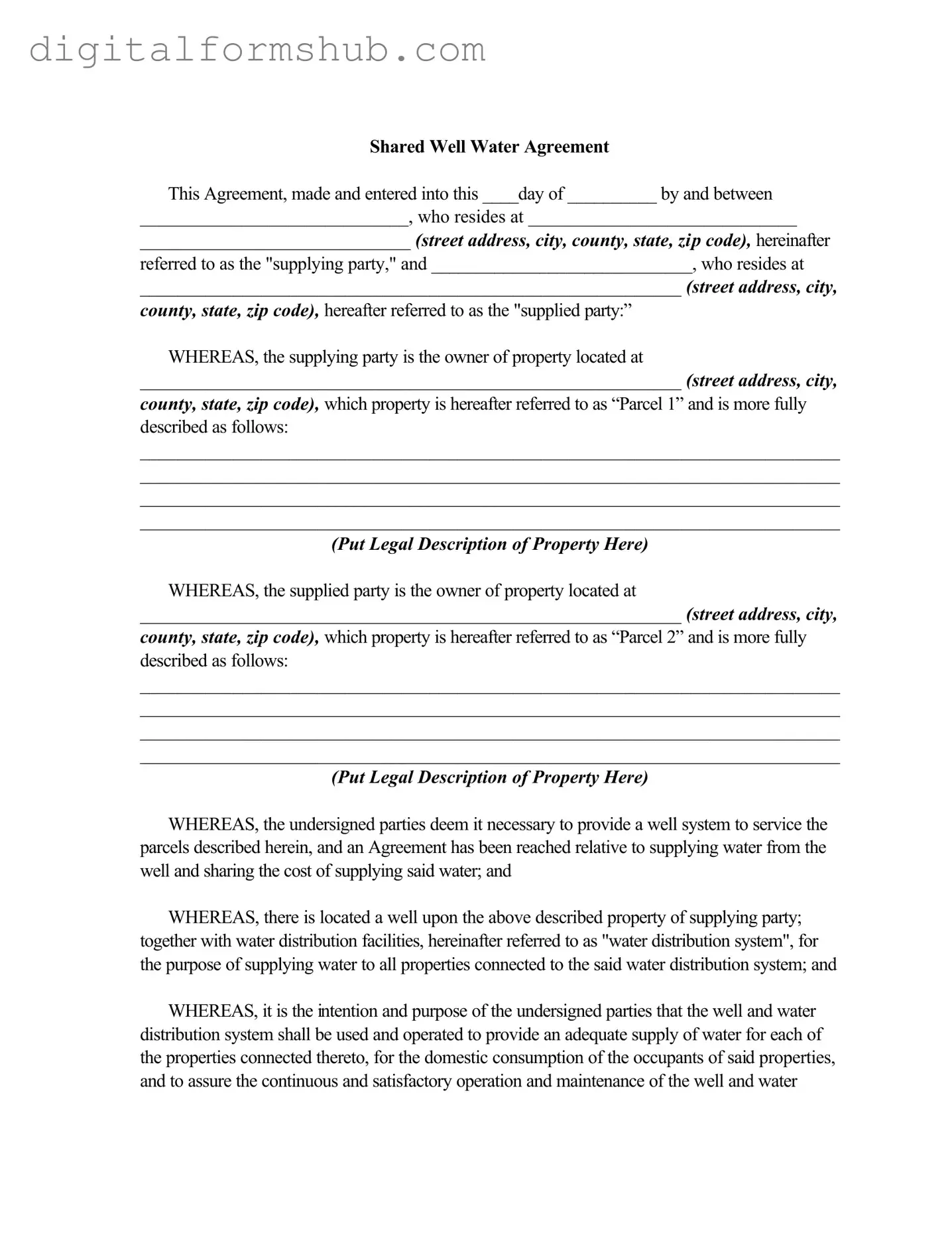 Free Shared Well Agreement Form in PDF