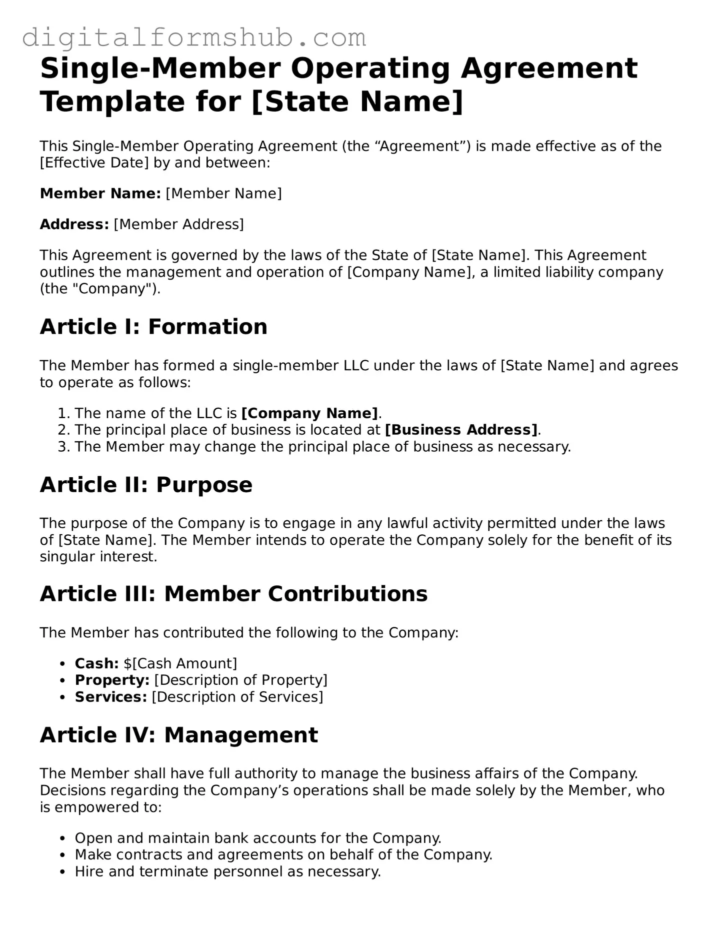 Valid Single-Member Operating Agreement Document