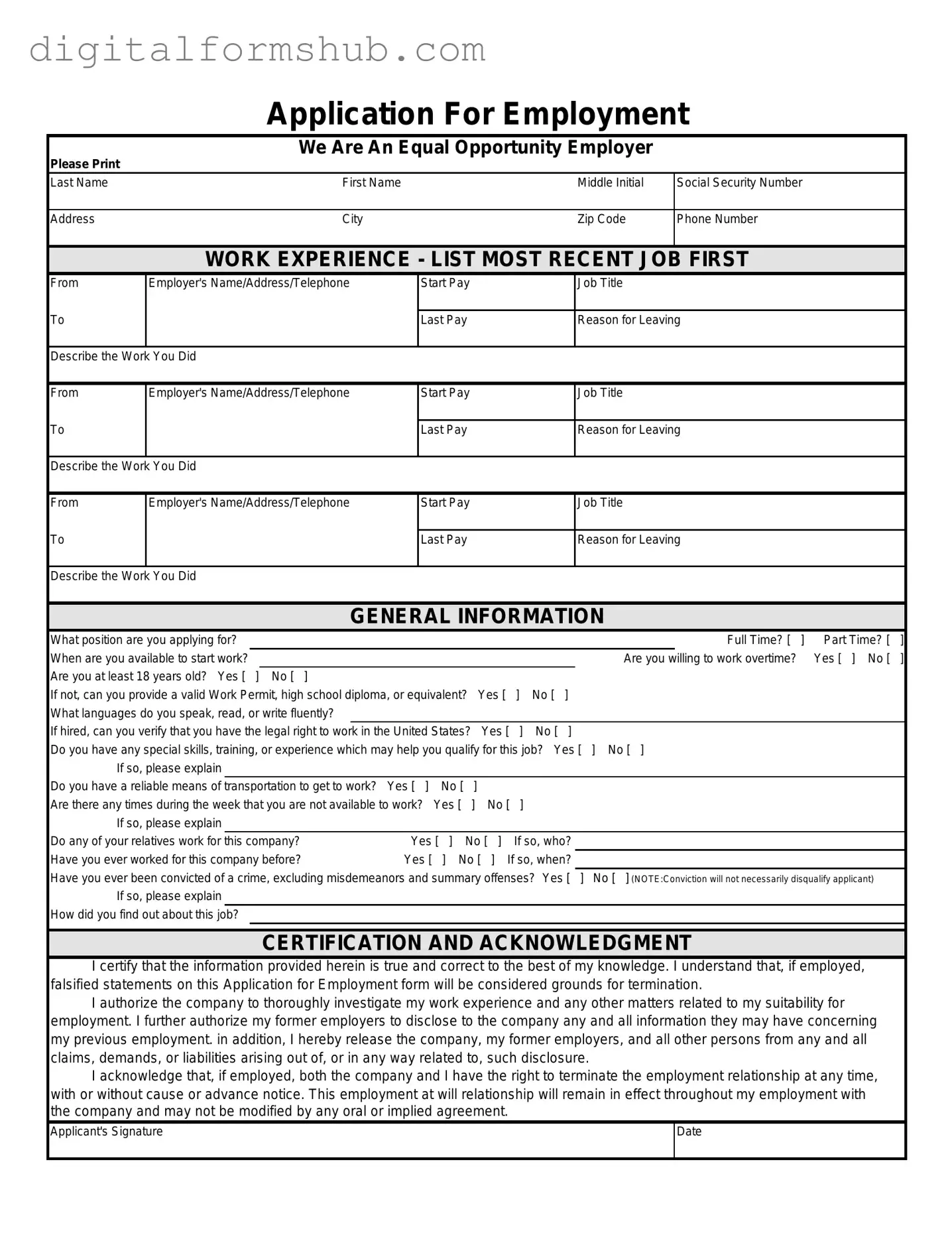 Free Spanish Application Employment Form in PDF