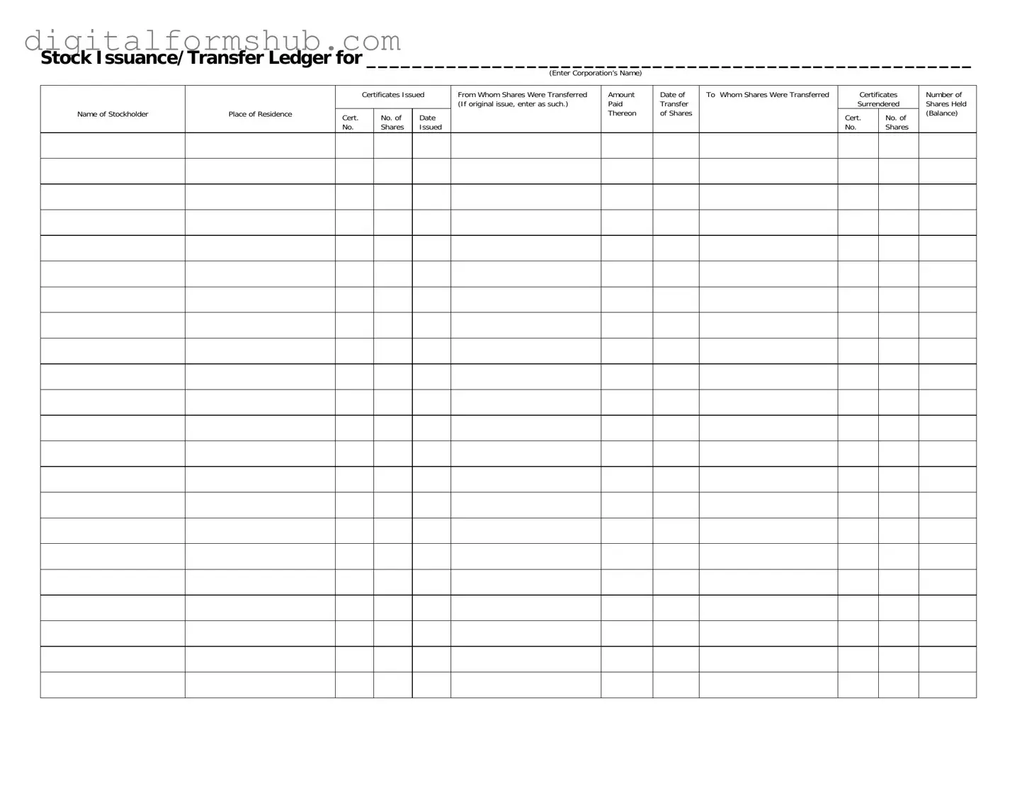 Free Stock Transfer Ledger Form in PDF