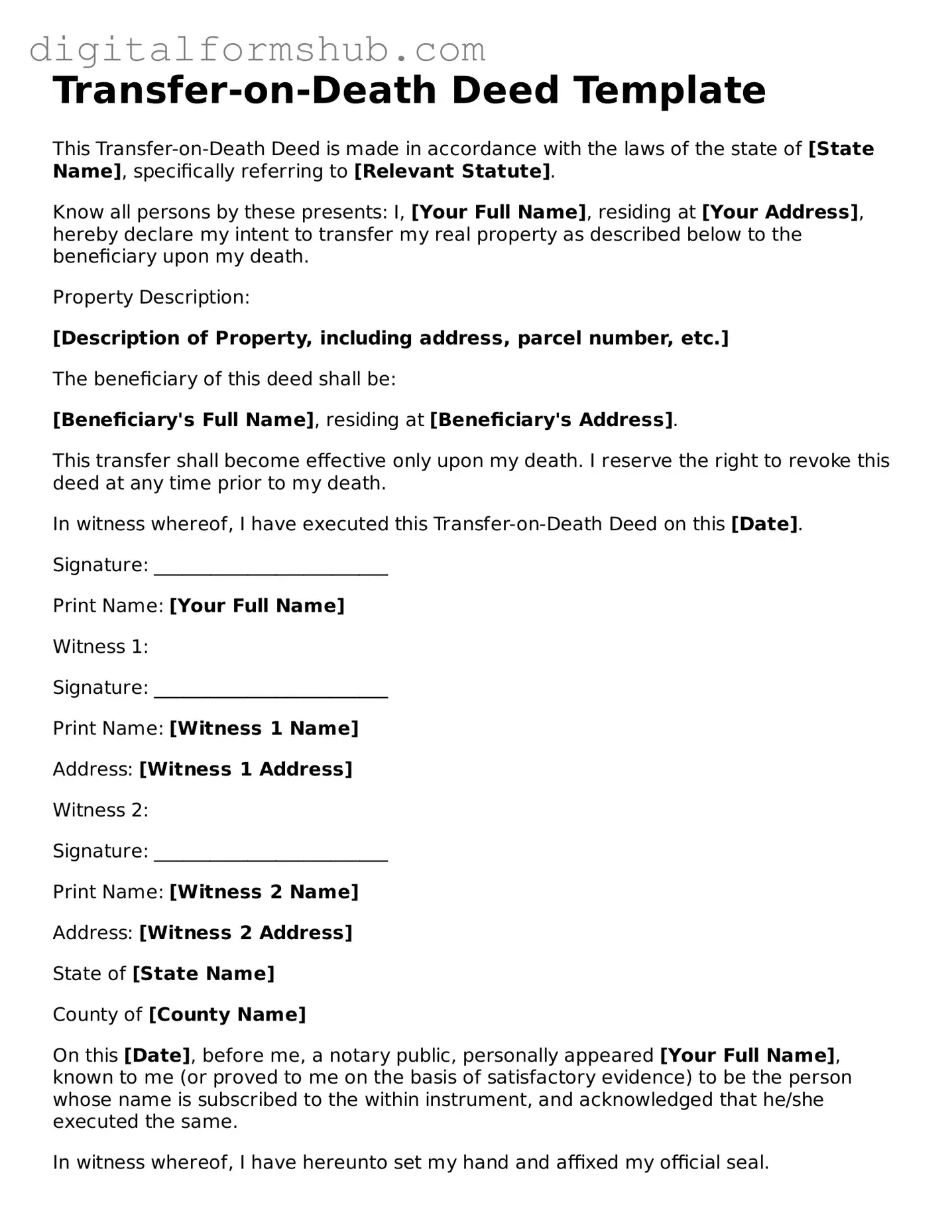 Valid Transfer-on-Death Deed Document
