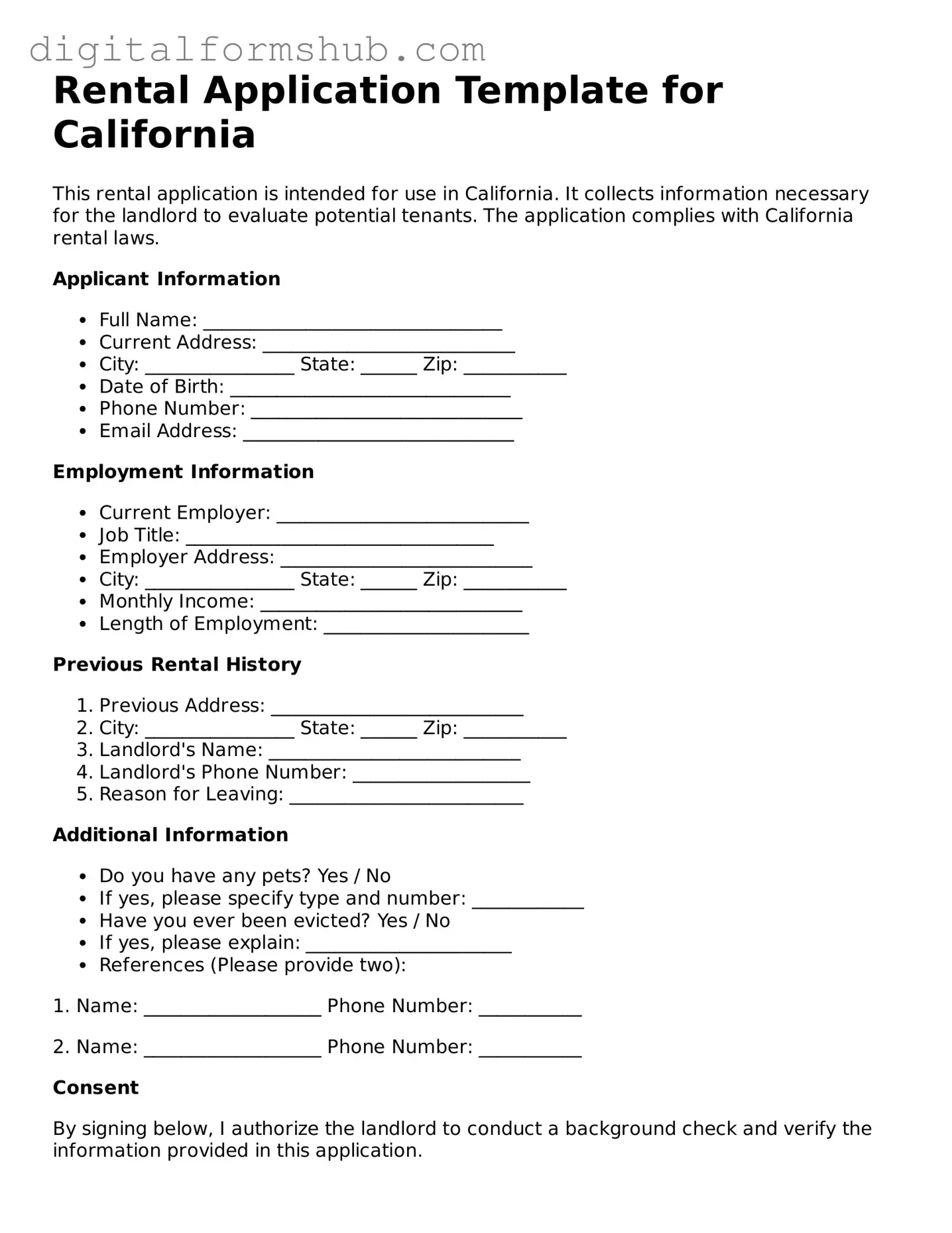 Valid Rental Application Document