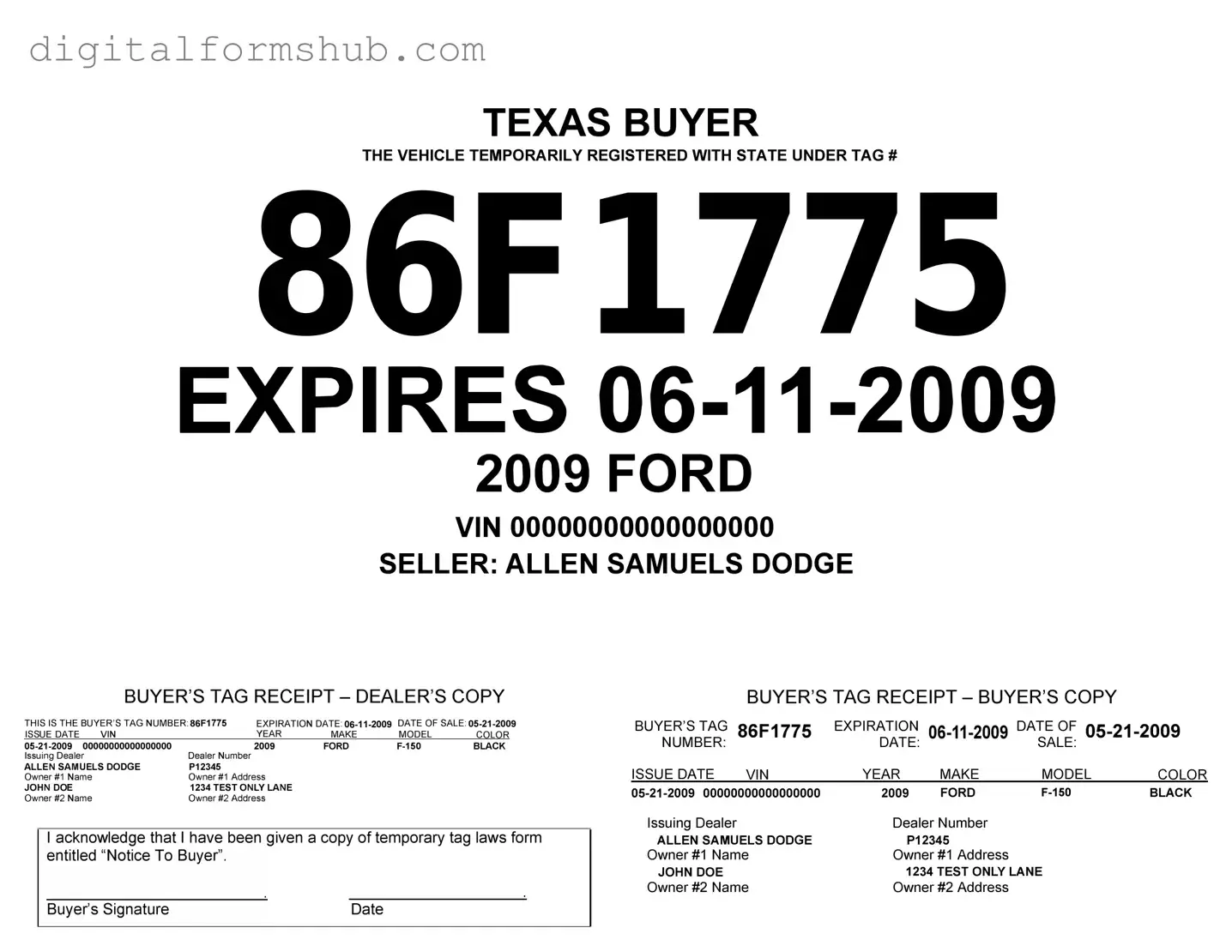 Free Texas Temporary Tag Form in PDF