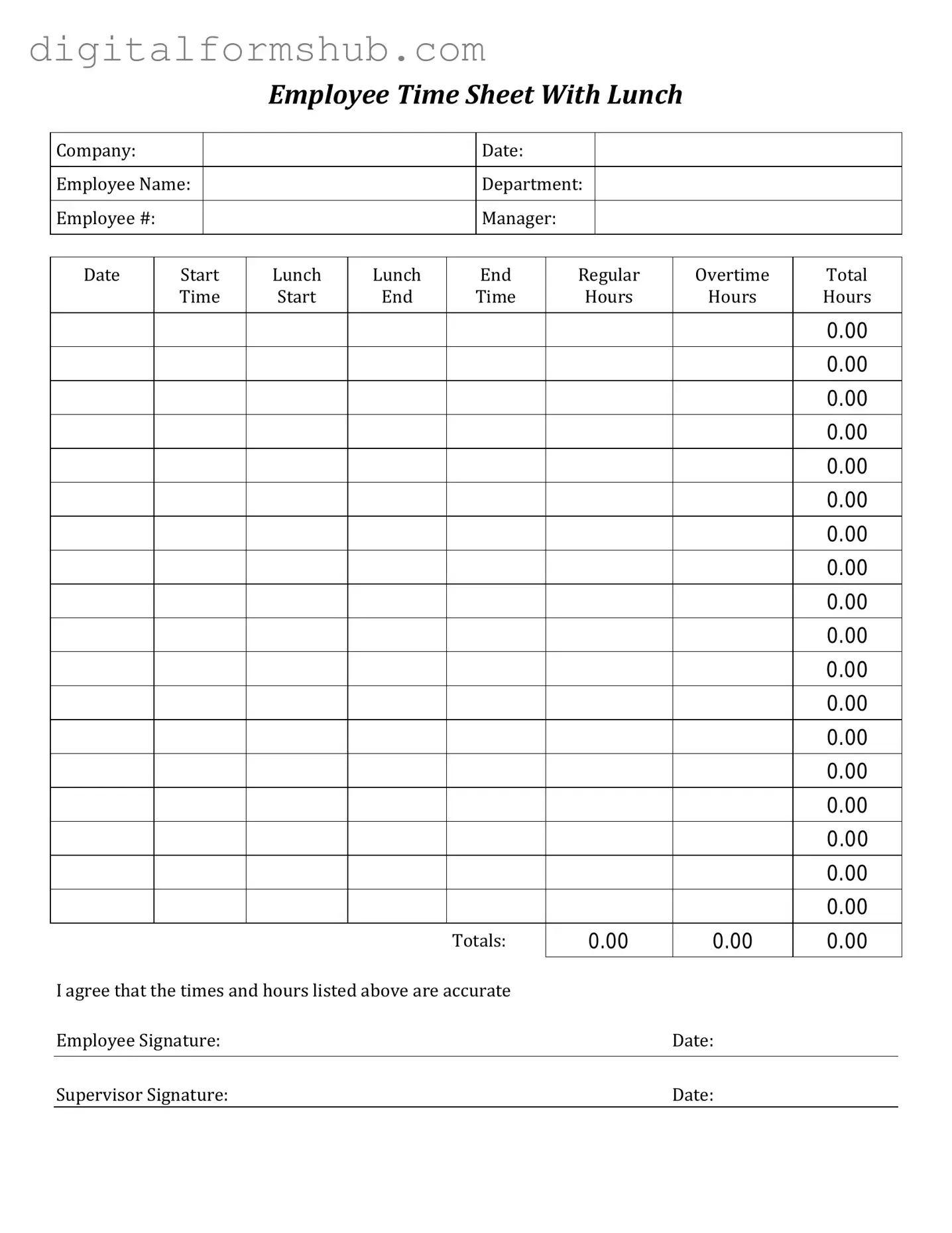 Free Time Card Form in PDF