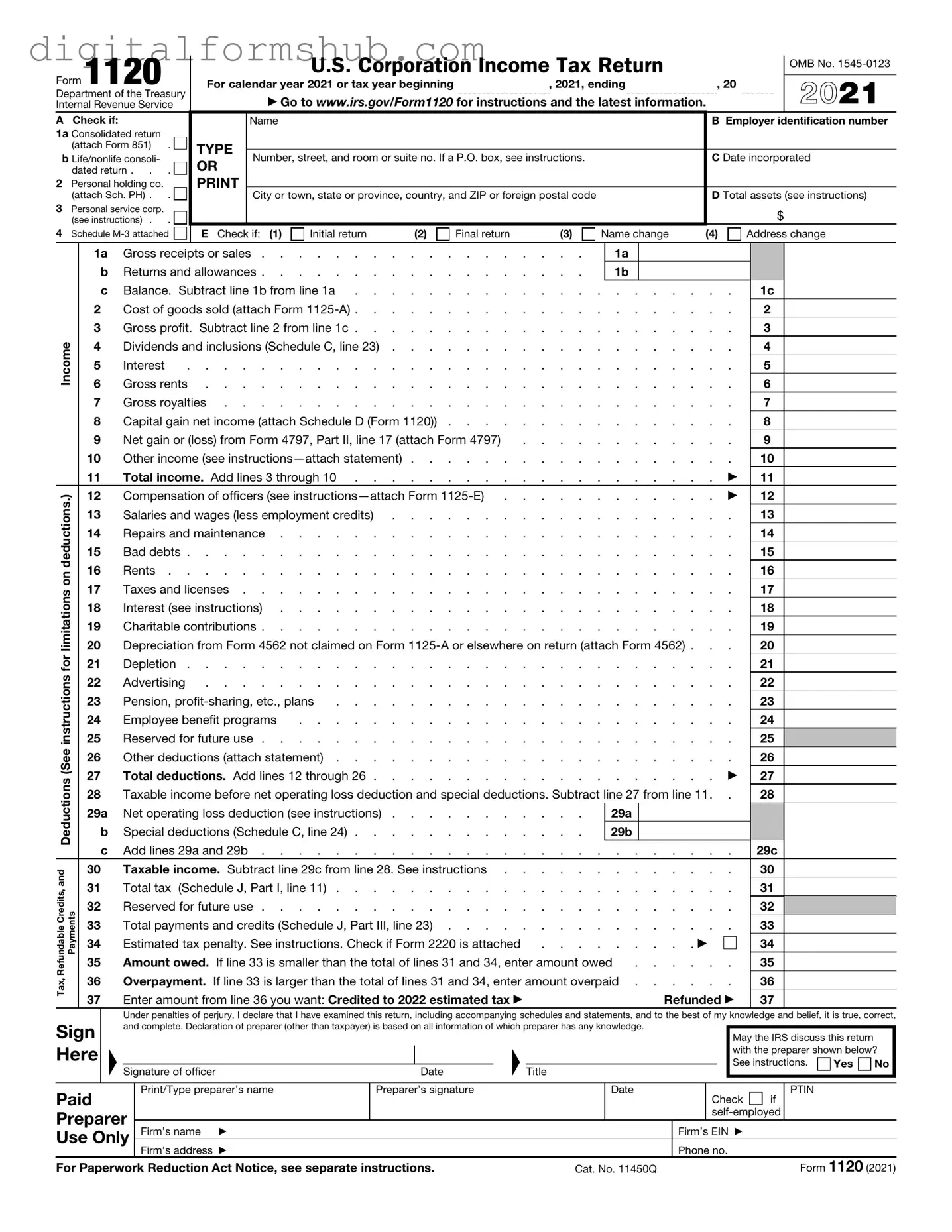 Free IRS 1120 Form in PDF