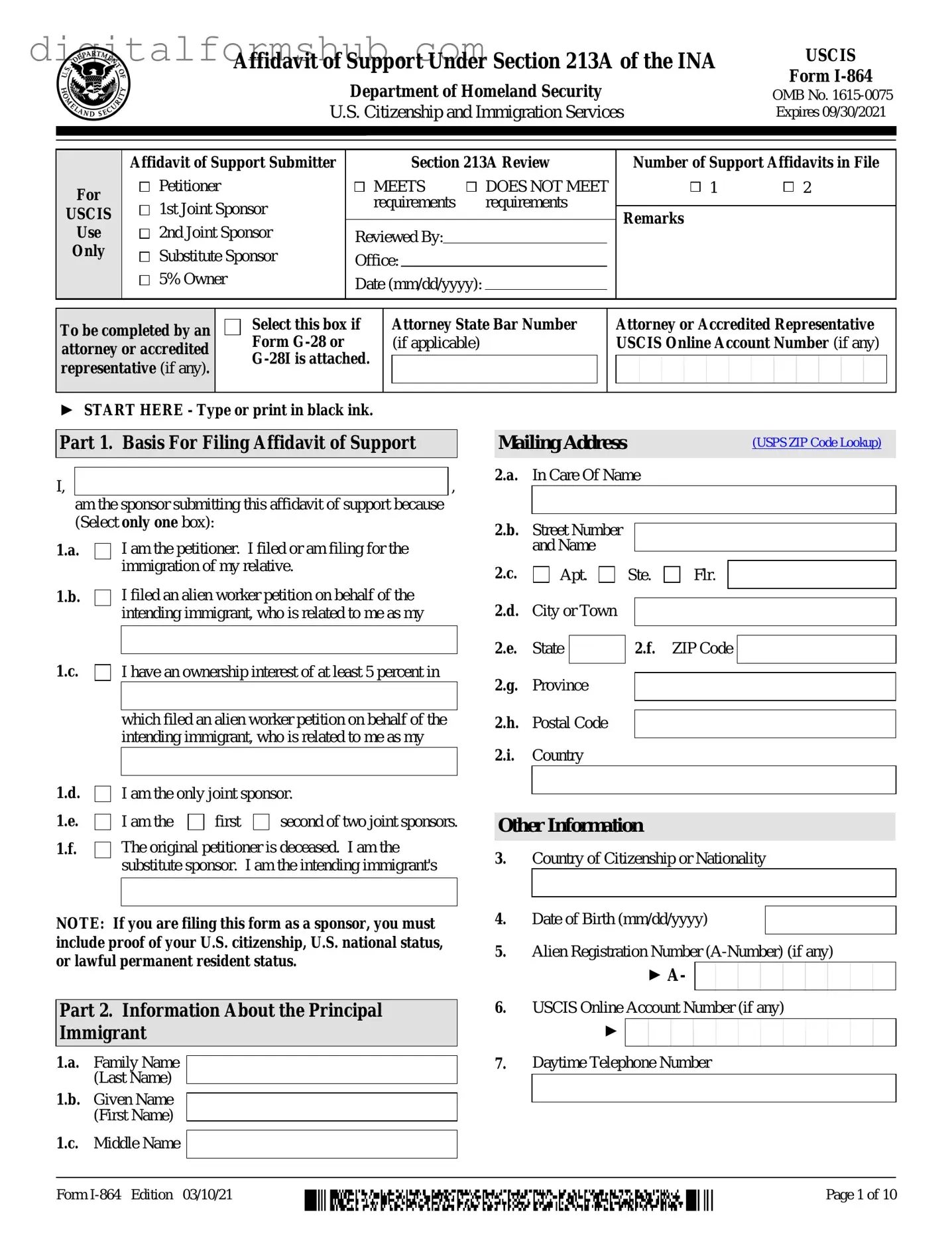 Free USCIS I-864 Form in PDF
