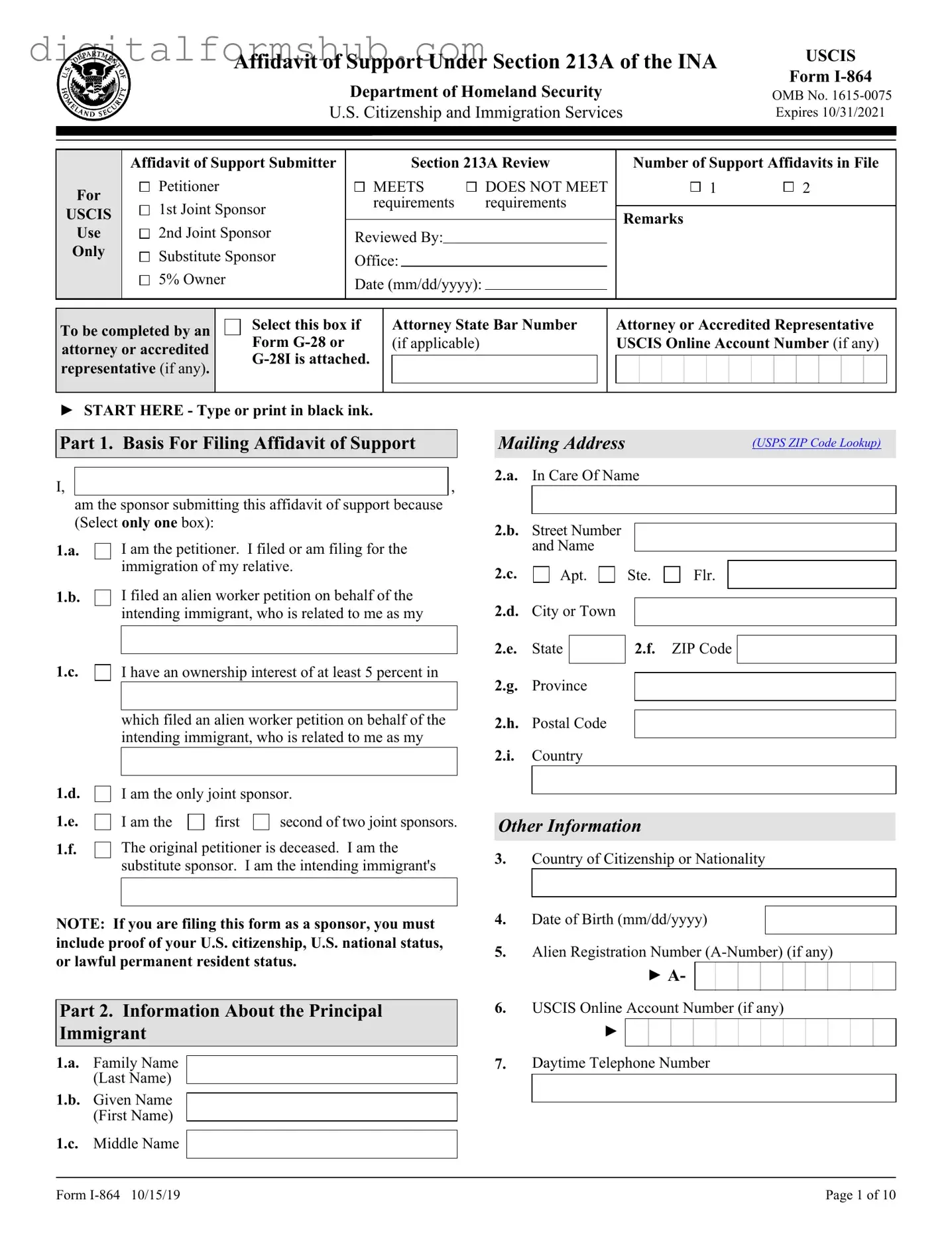 Free USCIS I-864 Form in PDF