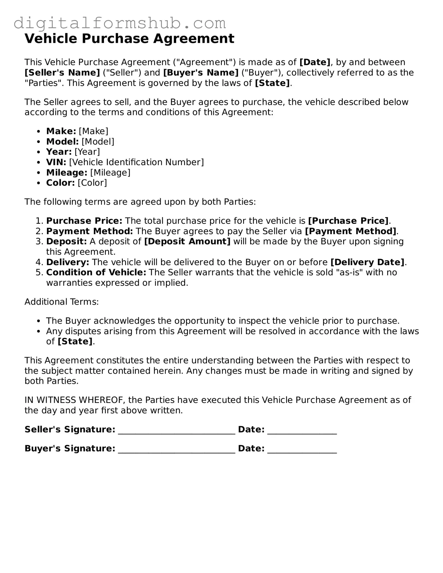 Valid Vehicle Purchase Agreement Document