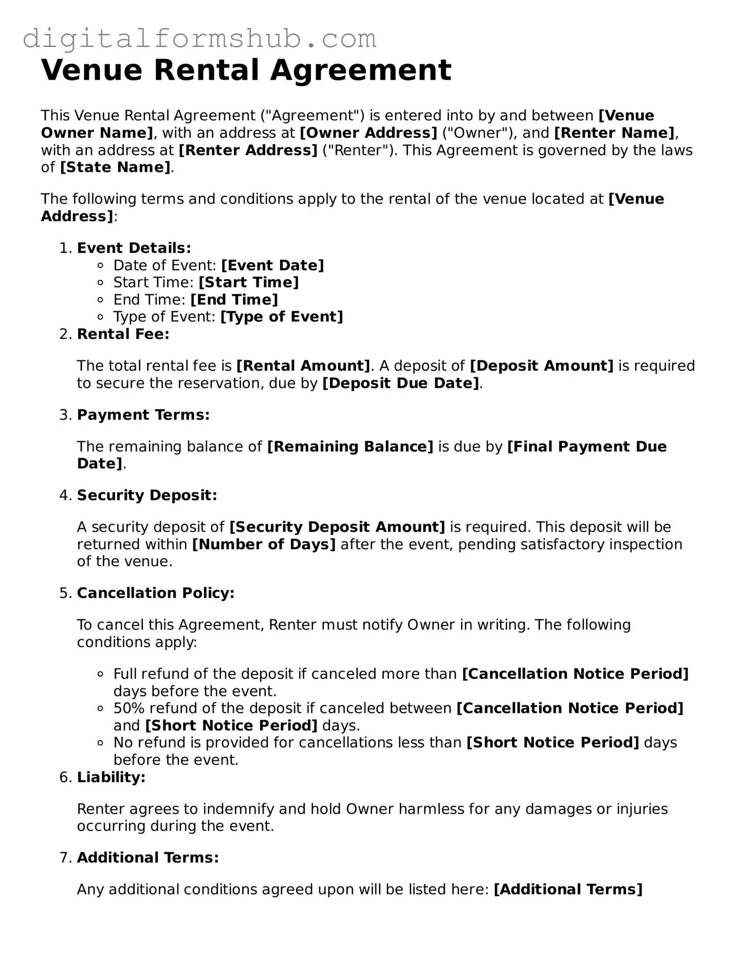 Valid Venue Rental Agreement Document