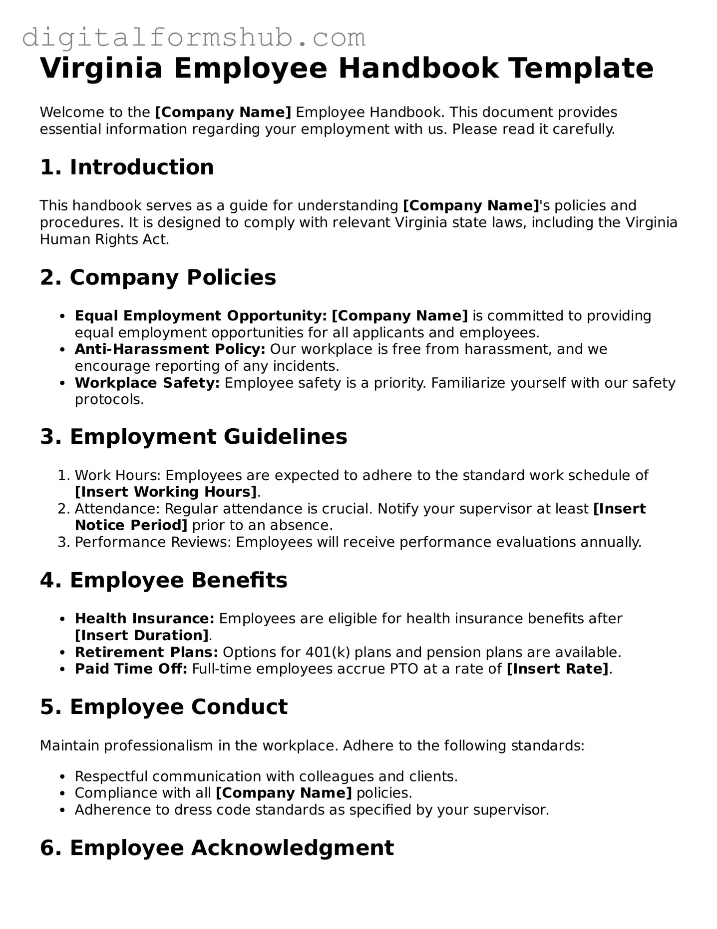 Official Employee Handbook Template for the State of Virginia