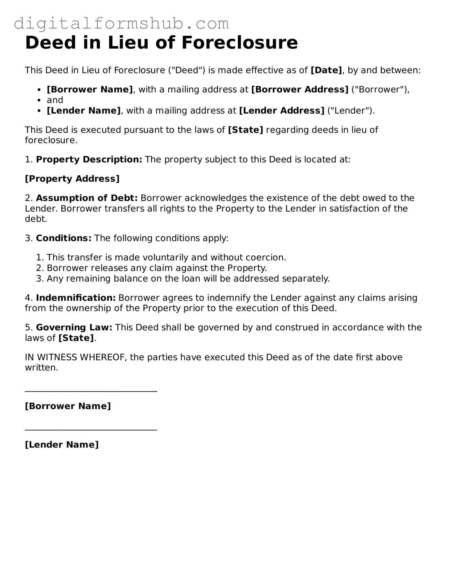 Valid Deed in Lieu of Foreclosure Document