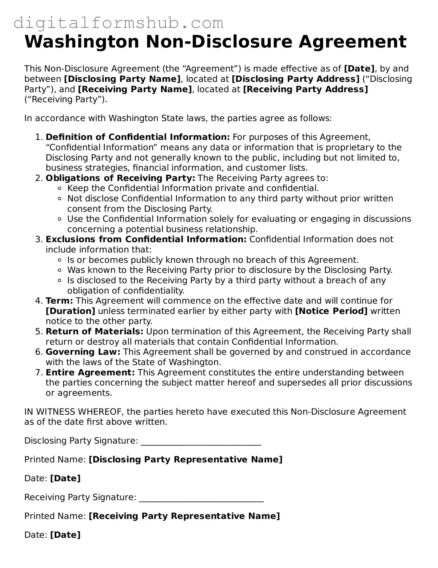 Official Non-disclosure Agreement Template for the State of Washington
