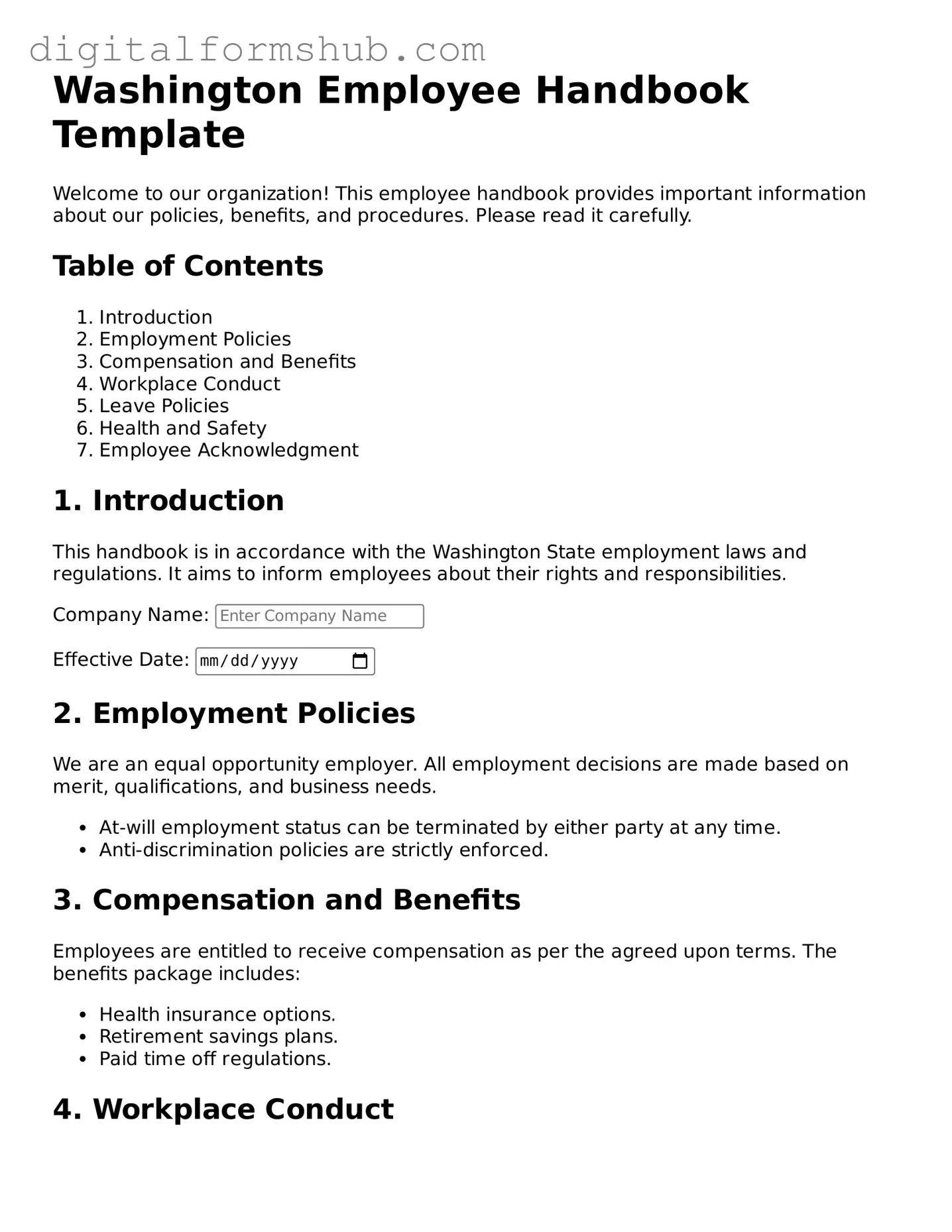 Official Employee Handbook Template for the State of Washington